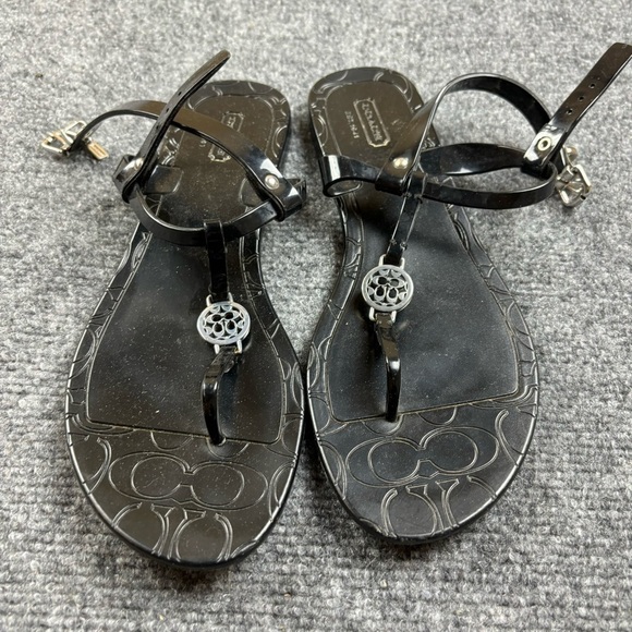 Coach Shoes - COACH Women’s Black Pansy Jelly PVC Signature C-Logo Buckle T-Strap Sandals sz 8